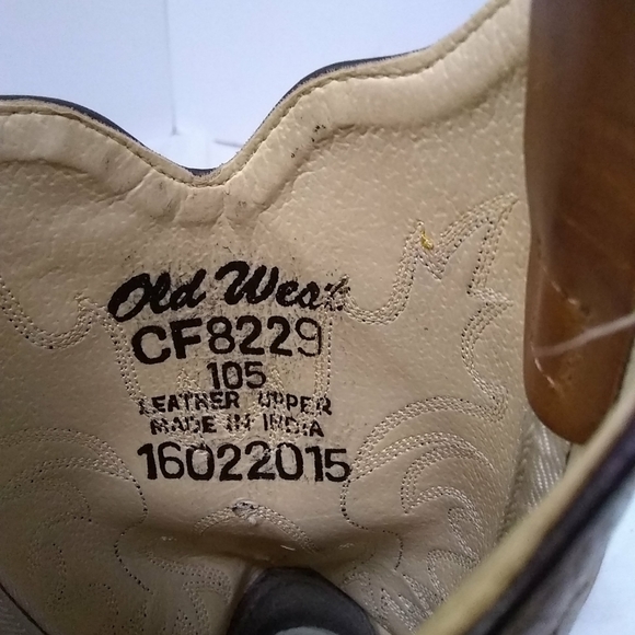 Old WEST Boots Leather Tan Children Western Boy Girl Size 10.5  Style CF8229 - Picture 7 of 7